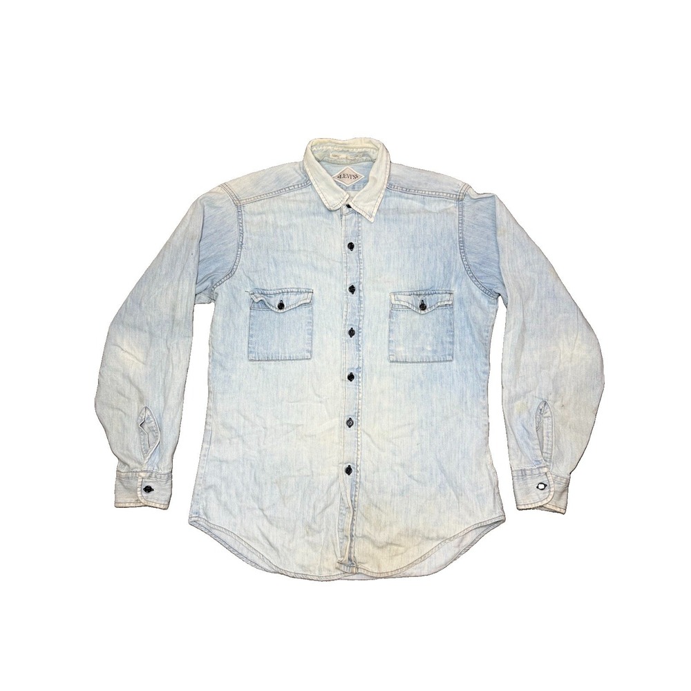 Vtg Y2K Levis Denim Work Shirt L Light Wash Button Up Cotton Grunge 90s Thrashed